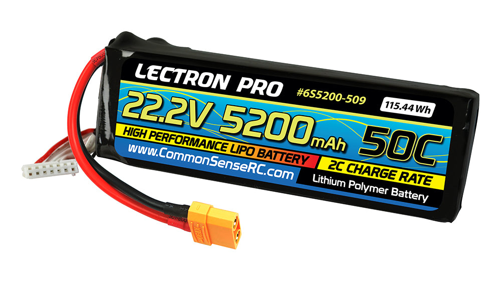 Lectron Pro 22.2V 6S 5200mAh 50C Lipo Battery w/ XT90 Connector - 6S5200-509