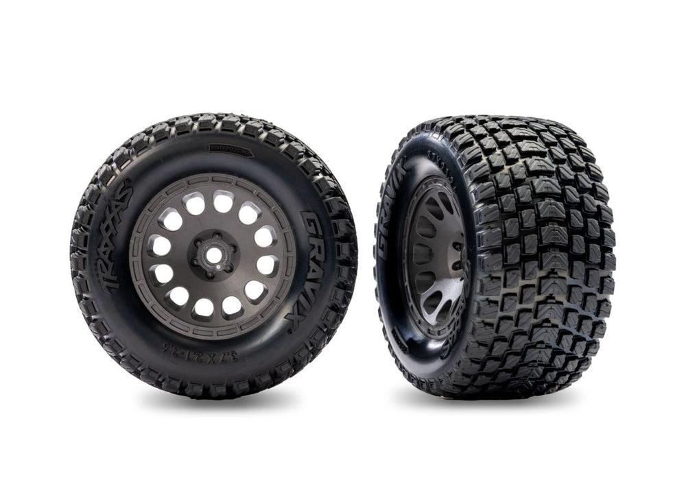 Traxxas Rear Mini XRT Wheels w/Gravix Tires (2) (Gray) - 10775-GRAY