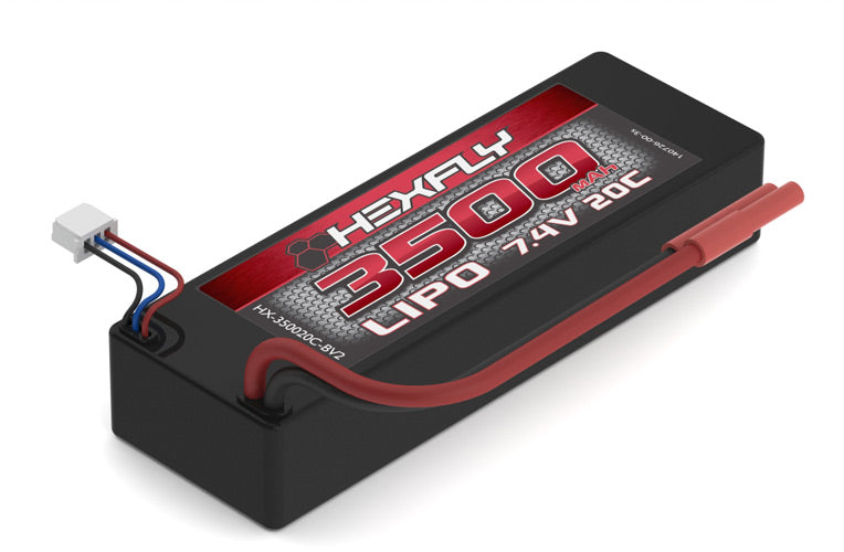 Hexfly 2 cell 7.4V 3500mAh 20C LiPo Battery(Hard Case)(Banana Connector)(1pc) - HX-350020C-BV2