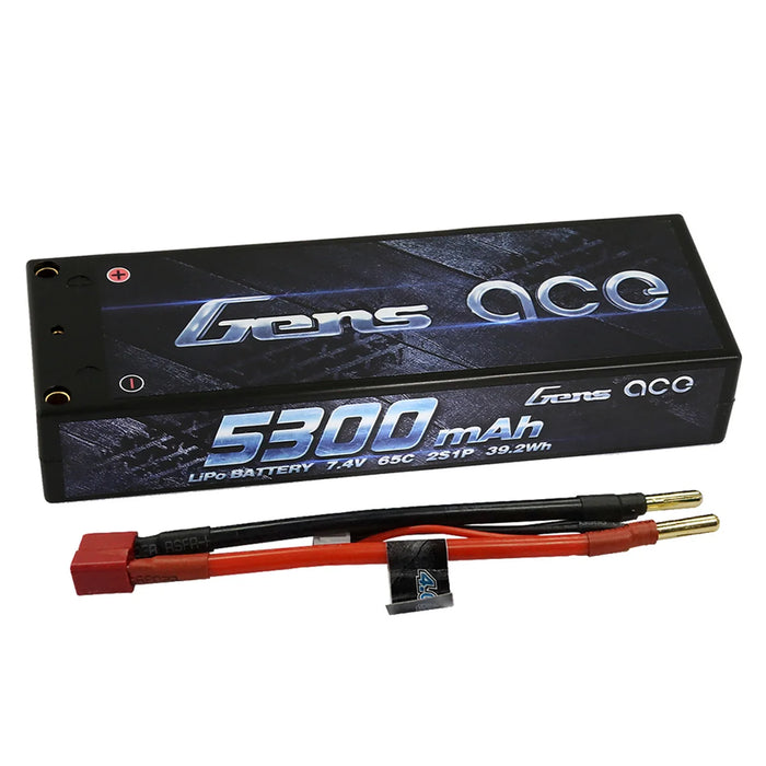 Gens Ace 2S 7.4V 5300mAh 65C LiPo Battery w/4.0mm Bullet to Deans Connector - GEA53002S65D4
