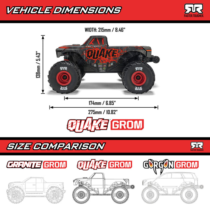 Arrma QUAKE GROM 4X4 Small Scale Monster Truck RTR with Battery & Charger (Red) - ARA2137T1