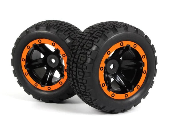 BlackZon Slyder Stadium Truck Wheels/Tires Assembled (Black/Orange) - BZN540197