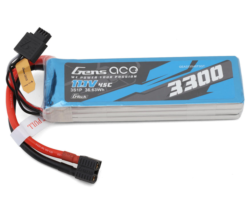 Gens Ace 3S 11.1V 3300mAh 45C LiPo Battery w/Universal Connector - GEA333S45T3GT