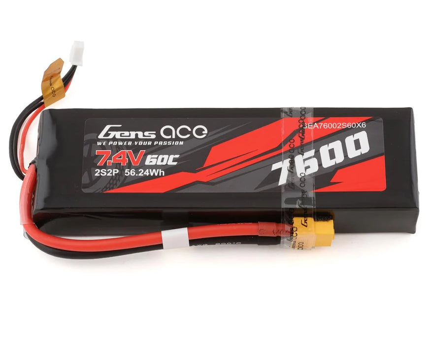 Gens Ace 2S 7.4V 7600mAh 60C LiPo Battery w/XT60 - GEA76002S60X6