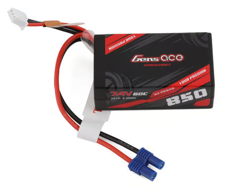 Gens Ace 2S LiPo Battery 60C (7.4V/850mAh) w/EC2 Connector (Losi Mini-B) - GEA8502S60E2