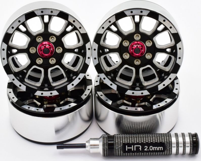 Hot Racing Aluminum Billet 1.9 Beadlock Wheels, w/12mm Hex (C-Style) (4) - HRABLW19SLC01