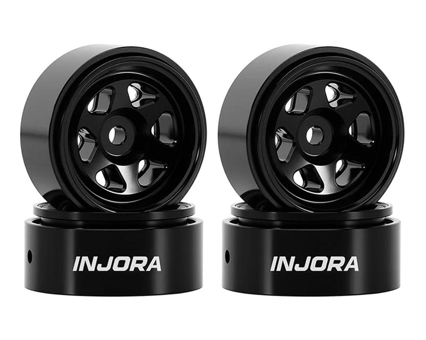 INJORA 0.7" 6-Spoke Aluminum Beadlock Wheels (4g each) (4pcs) (Black) - INJW7001BK-18