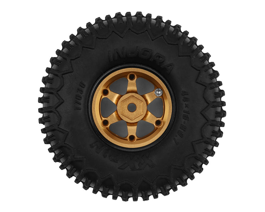 INJORA 0.75" XHX-Pin Tires w/ 6-Spoke Aluminum Beadlock Wheels (S5) (Gold) - INJW7502GD-T7030