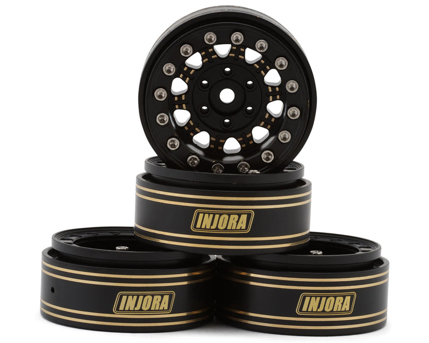 Injora 1.3" D-Slot Brass Micro Crawler Beadlock Wheels (81g ea) (Black) (4) - YQW-1305BGD