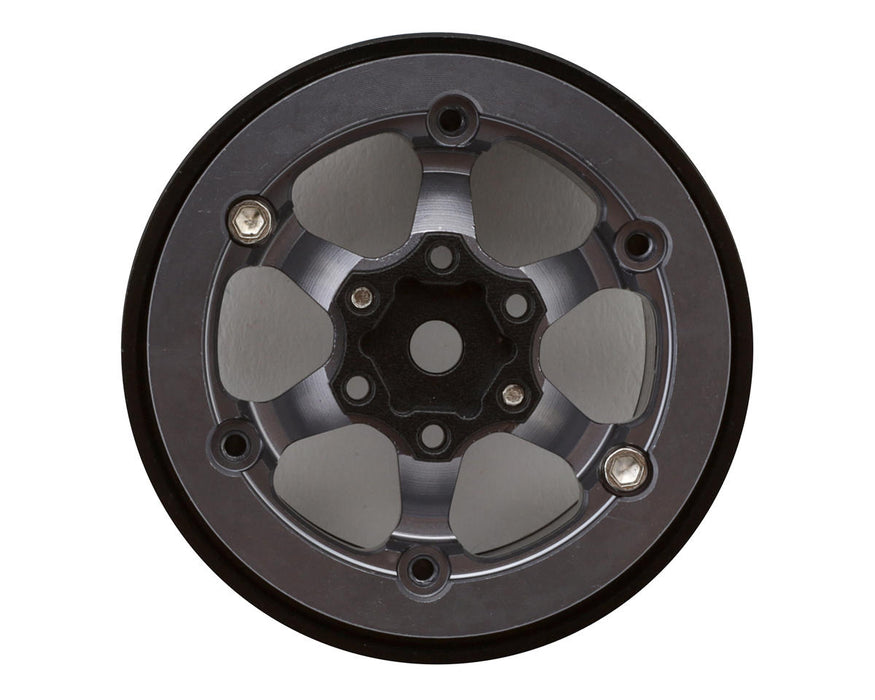 INJORA 1.3" 6-Slot Aluminum Beadlock Wheels (4) (Grey/Black) - YQW-1313BG