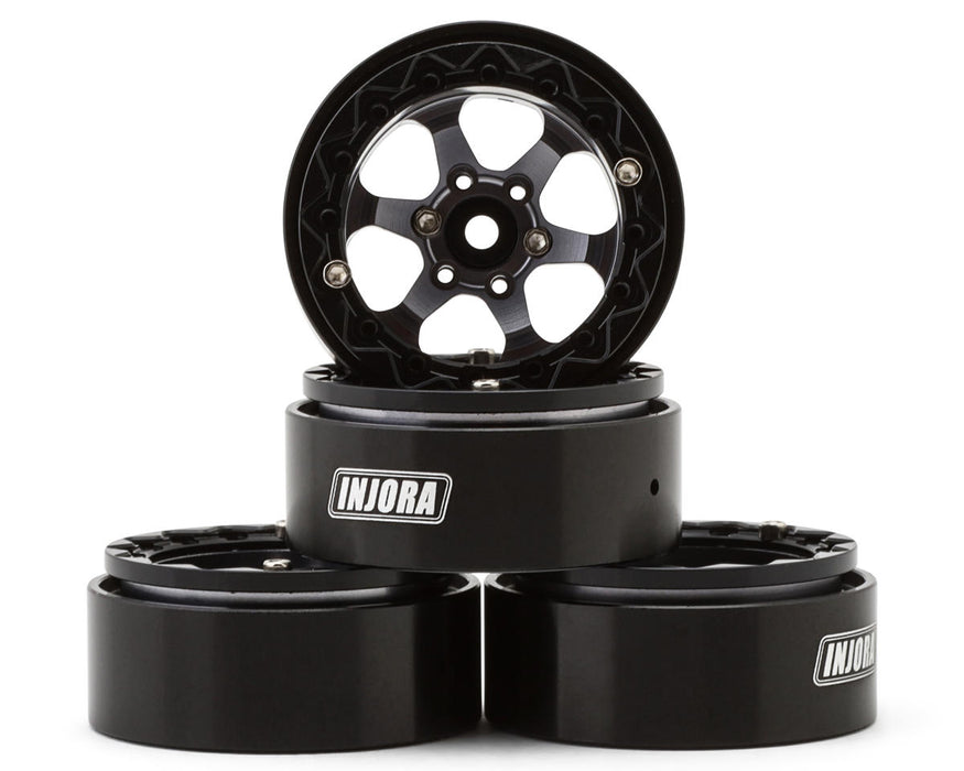 INJORA 1.3" 6-Slot Aluminum Beadlock Wheels (4) (Grey/Black) - YQW-1313BG