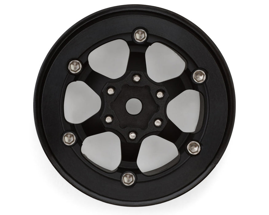 INJORA 1.3" 6-Slot Aluminum Beadlock Wheels (4) (Black/Chrome) - YQW-1313SB