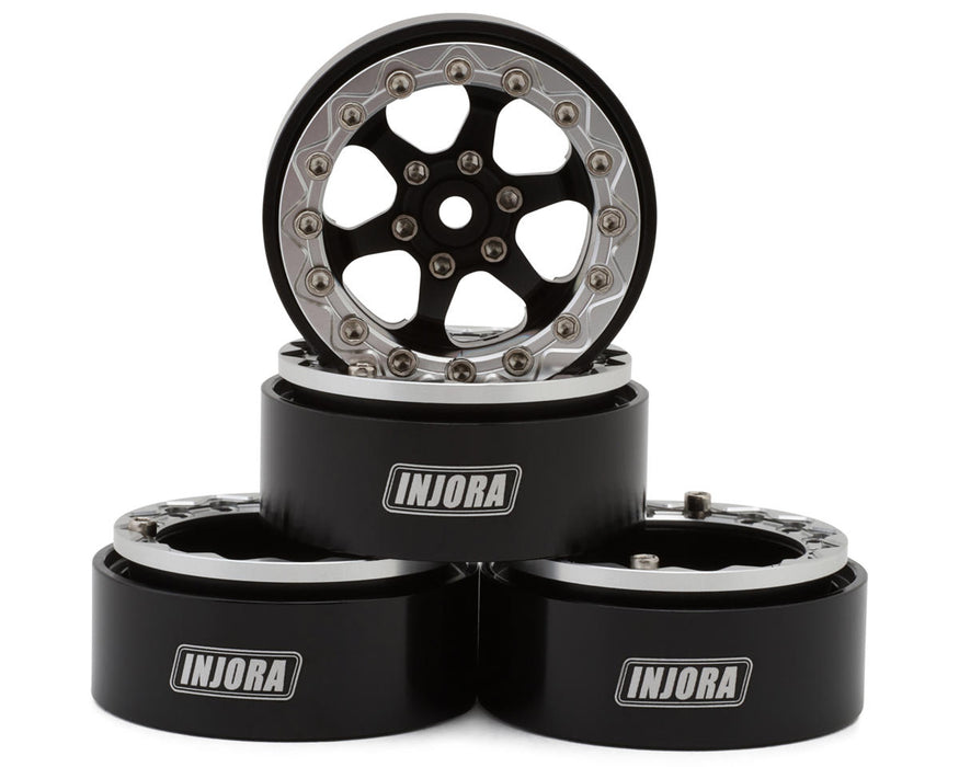 INJORA 1.3" 6-Slot Aluminum Beadlock Wheels (4) (Black/Chrome) - YQW-1313SB