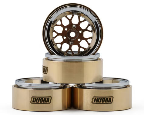 Injora 1.3" ModuWheel Brass & Aluminum Micro Rock Crawler Beadlock Wheels (43g ea) (Bronze/Chrome) (4) - YQW-MW1307SR
