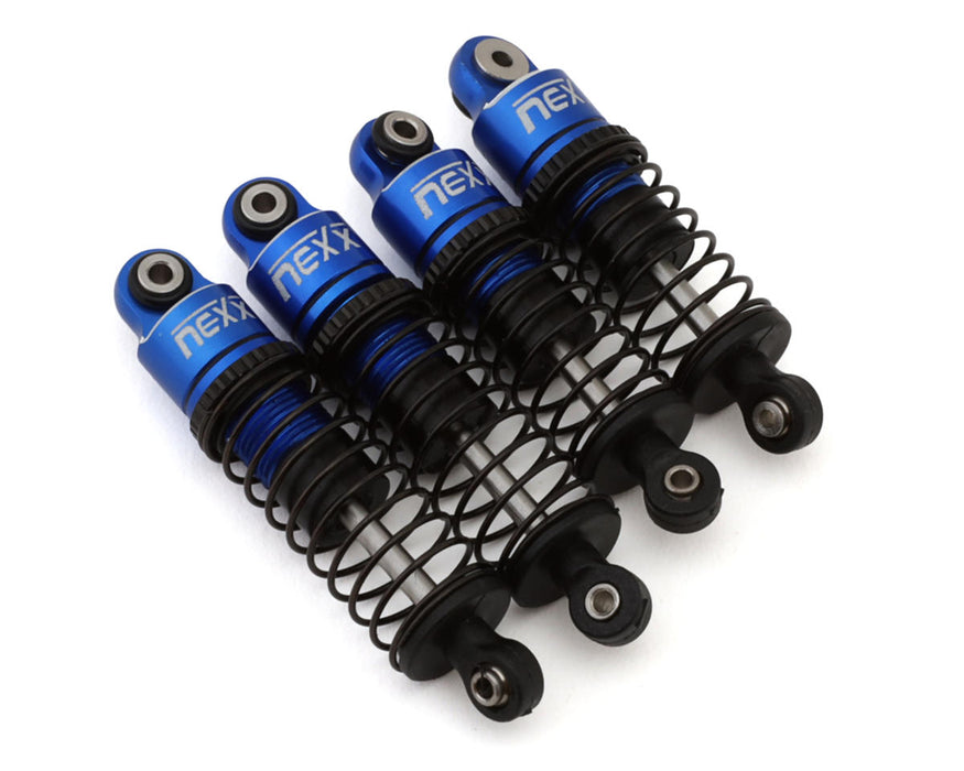 NEXX RACING Aluminum Oil-Filled Shocks for Micro-B (4pcs) (Blue) - NX-456-BL