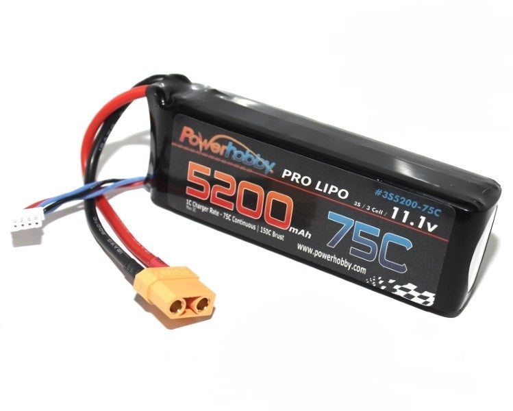 Powerhobby 5200mAh 11.1V 3S 75C Lipo Battery with Hardwired XT90 Connector - PHB3S520075XT90