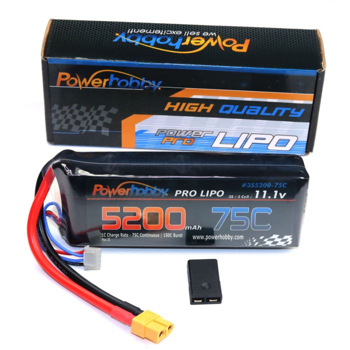 Powerhobby 3S 11.1V 5200MAH 75C Lipo Battery, w/ XT60 Plug & HC TRX Adapter - PHB3S520075CXT60APT