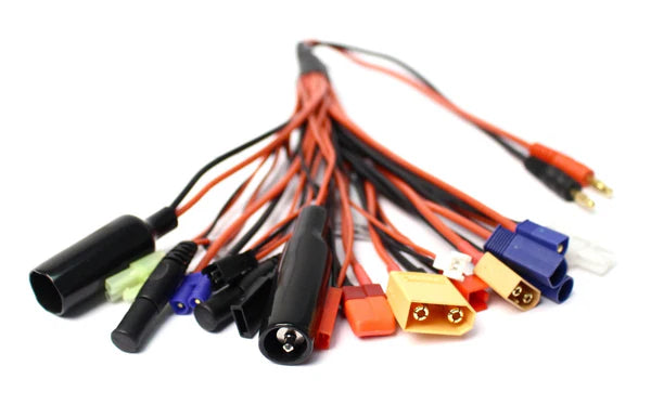 Racers Edge 19 Function Charge Adapter to Male 4mm Bullets - 300mm Wire - RCE1660