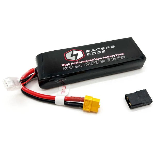 Racers Edge 2S 5000mAh 7.4V 60C Lipo Battery, XT60 with TRX Adapter - RCELP50002S60T