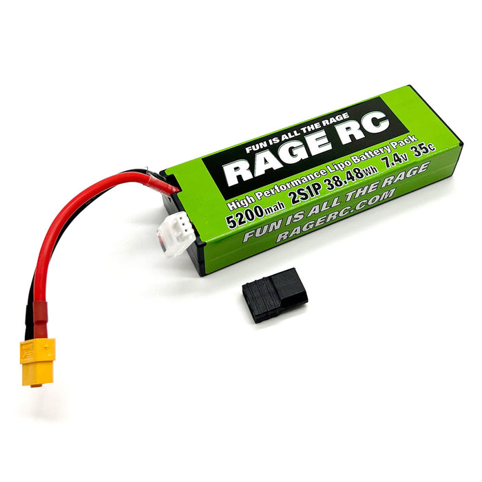 Rage 5200mAh 2S 7.4V 35C Hard Case LiPo Battery with XT60 Connector & TRX Adapter - RGRLP52002S35T