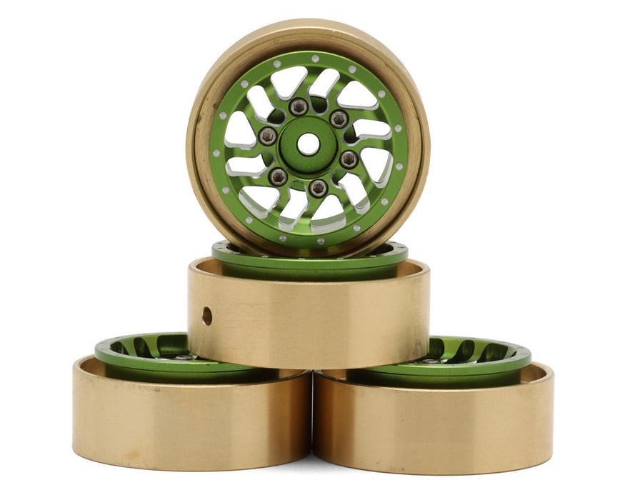 Samix Traxxas TRX-4M Aluminum/Brass Bead-lock Wheel Set (Green) (4) (35g) (Adj. Offset) - SAMTRX4M-6671-GN