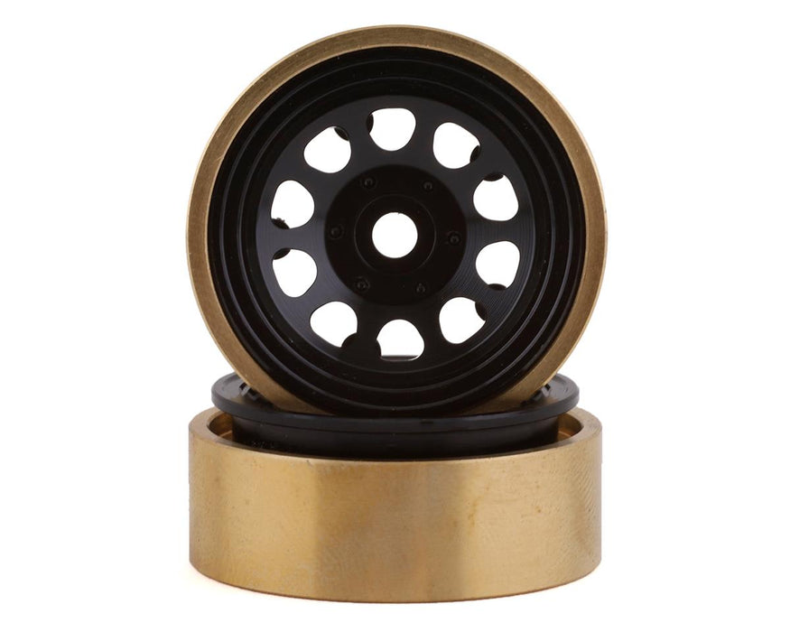 SSD RC SCX24 1.0” Aluminum/Brass D Hole Beadlock Wheels (Black) (2) (24g) - SSD00458