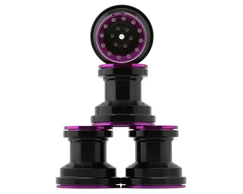 Treal Hobby Losi Mini LMT 7075 Aluminum Beadlock Wheel Set (4) (Black/Purple) - TLHTLMT18-55