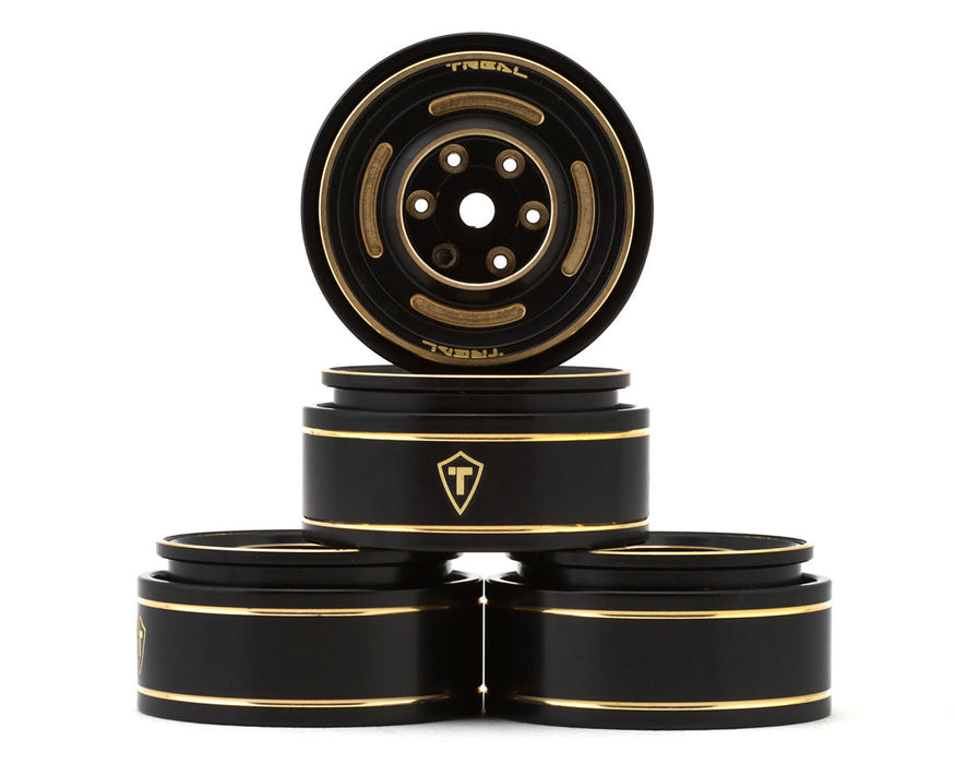 Treal Hobby Type C 1.0" 4-Slot Brass Beadlock Whees (Black/Gold) (4) - TLHTSCX24-234