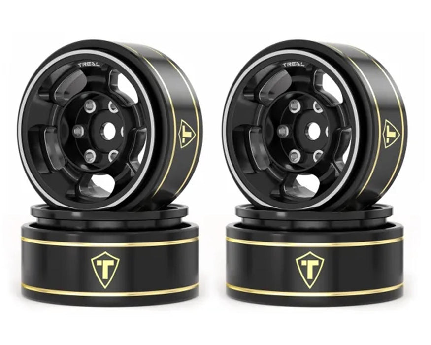 Treal Hobby Type G 1.0" 5-Spoke Beadlock Classic Wheels (Black) (4) - TLHTSCX24-255