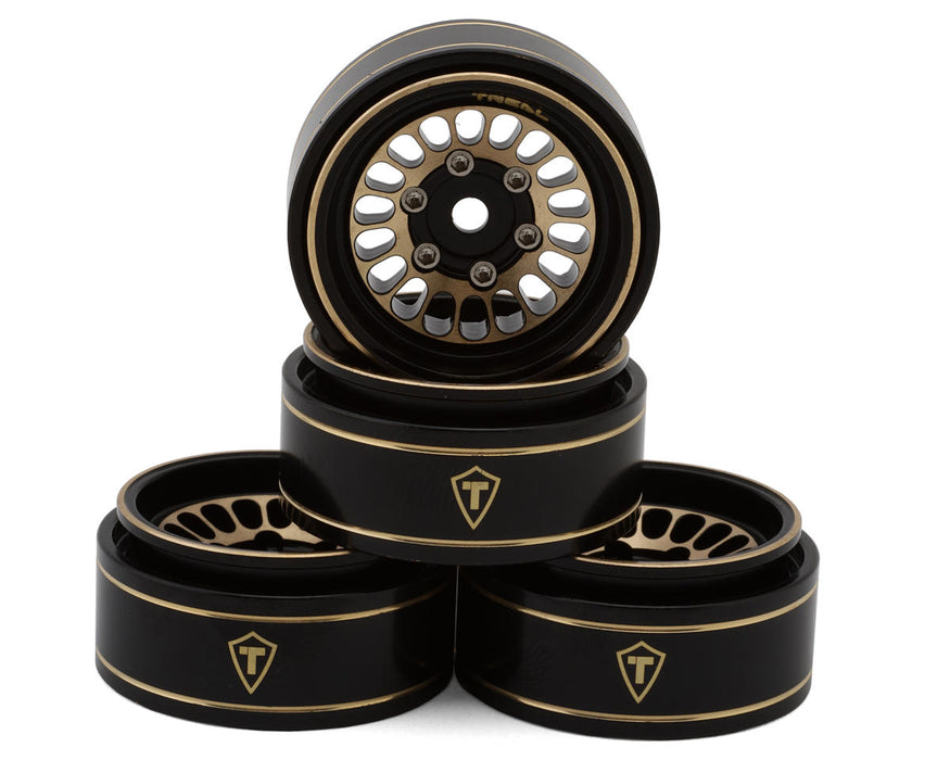 Treal Hobby Type D 1.0" Brass Beadlock Wheels (Black/Gold) (4) - TLHTSCX24-265