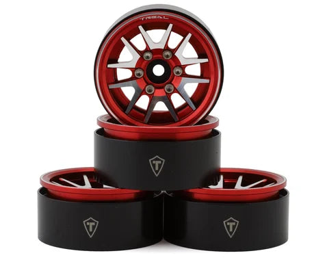 Treal Hobby Type L 1.9" V-Spoke Beadlock Wheels (Red) (4) - TLHTWHEEL-95