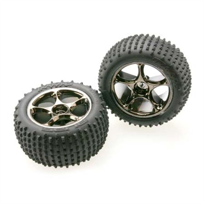 Traxxas 2.2 Tracer Tires & Wheels Assembled (2), Black tires chrome wheels - 2470A