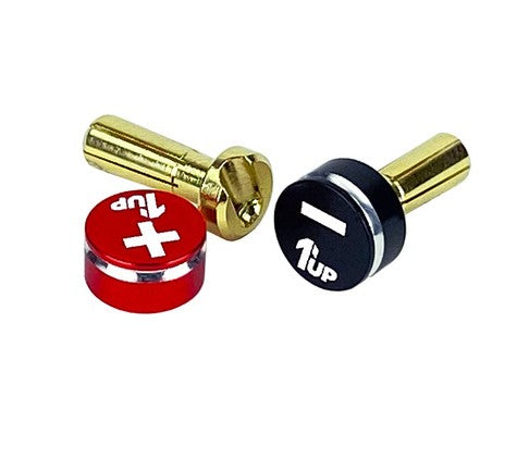 1UP Racing LowPro Bullet Plugs & Grips - 4mm - Black/Red - 1UP190431