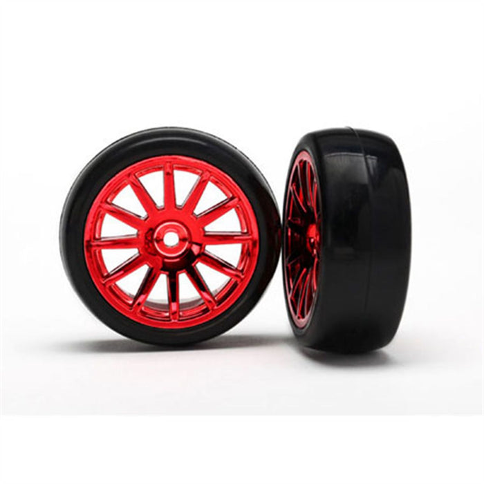 Traxxas Slick 1/18 Mounted Rally Tires LaTrax Red (2) - 7573X