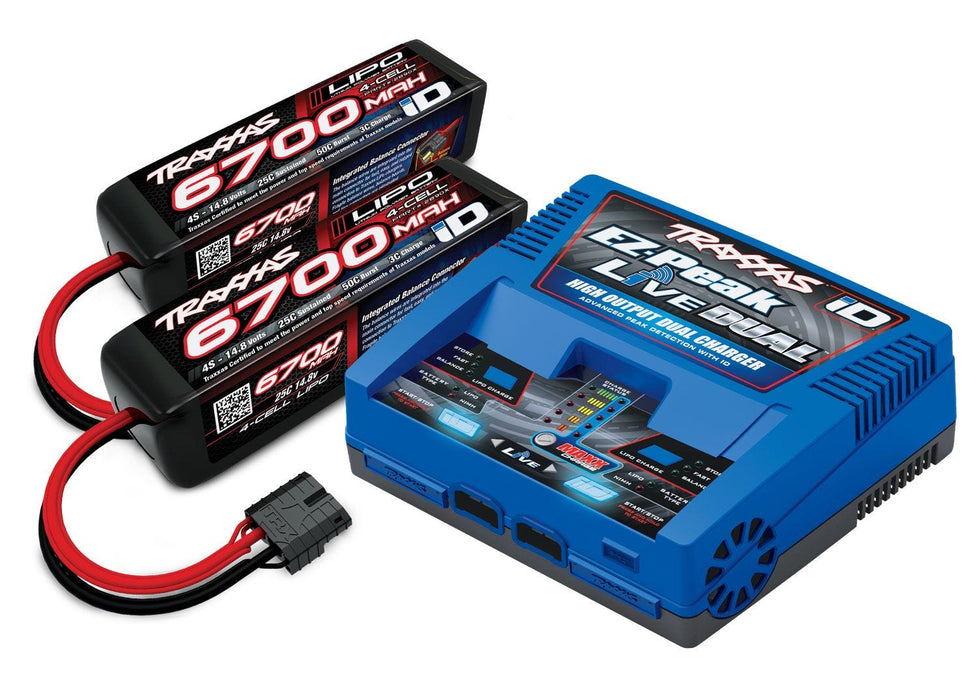 Traxxas Dual 4S 6700mAh 14.8V 25C iD LiPo Battery/Charger Completer Pack: 2x 2890X w/ 2973 - 2997