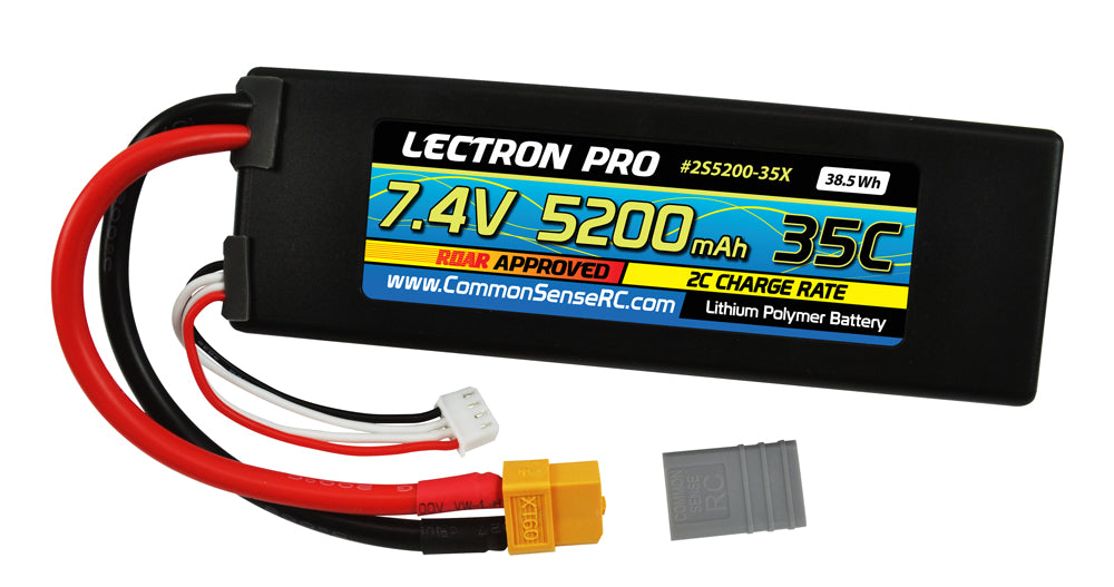 Lectron Pro 7.4V 2S 5200mAh 35C Lipo Battery w/ XT60 Connector & Popular RC Adaptor - 2S5200-35X