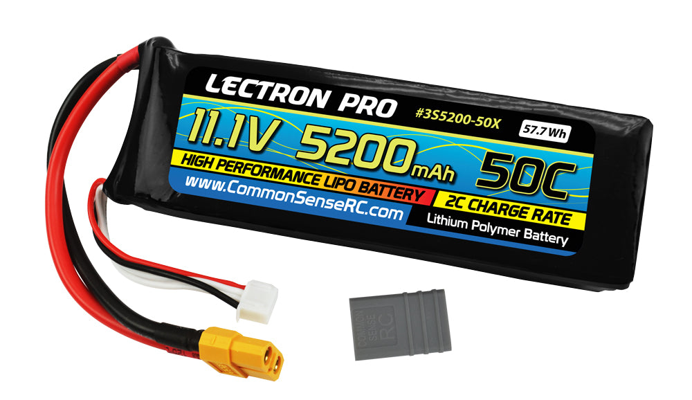 Lectron Pro 11.1V 3S 5200mAh 50C Lipo Battery w/ XT60 Connector & Popular RC Adaptor - 3S5200-50X