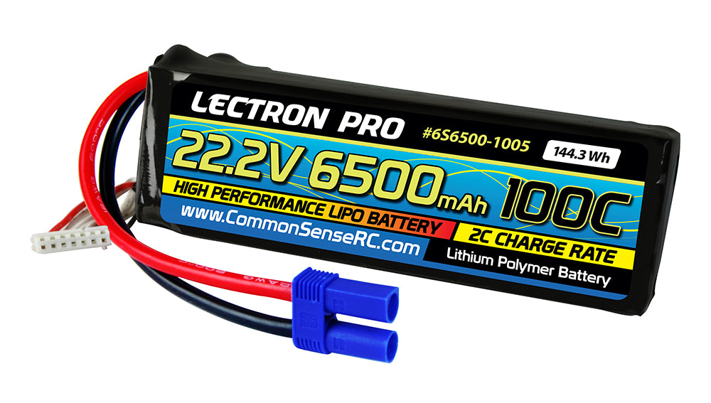 Lectron Pro 22.2V 6S 6500mAh 100C Lipo Battery w/ EC5 Connector - 6S6500-1005