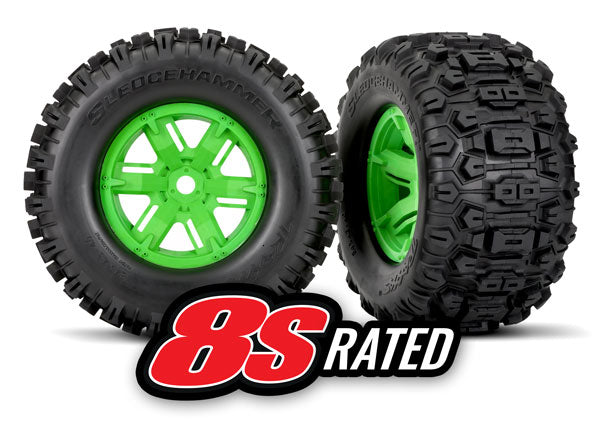 Traxxas X-Maxx Sledgehammer Tires w/ Green Wheels (Pair) - 7774G