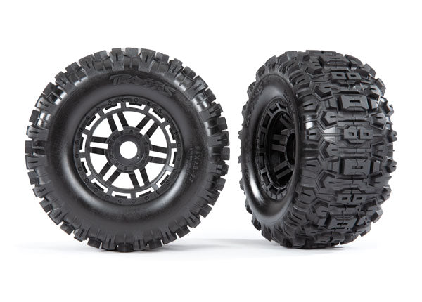 Traxxas Assembled Glued Sledgehammer Tires and Black Wheels for Maxx - 8973