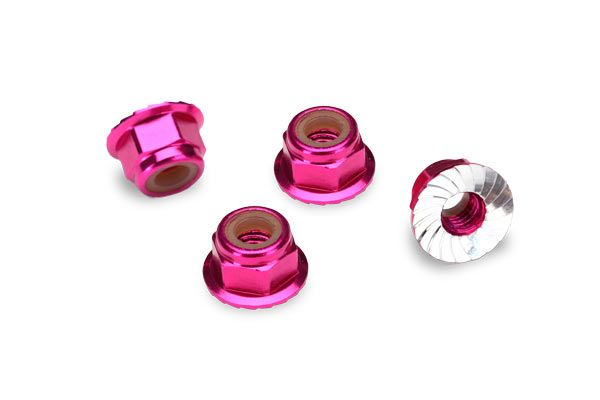 Traxxas 4mm Nylon Flanged Locknuts Pink (4) - 1747P