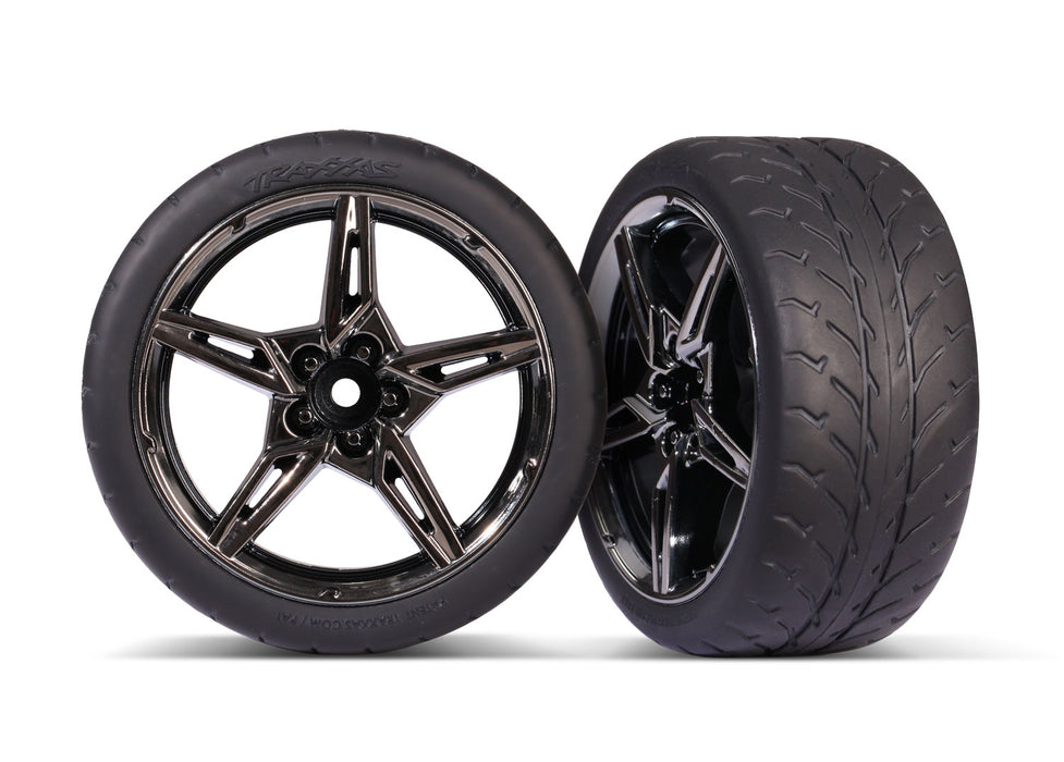 Traxxas 2.1' Response Tires and Split-Spoke Black Chrome Wheels (extra wide rear) (2) - 9371