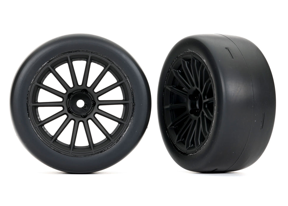 Traxxas Ultra-Wide 2.0" Slick Rear Tires on Multi-Spoke Black Wheels (Pair) - 9375