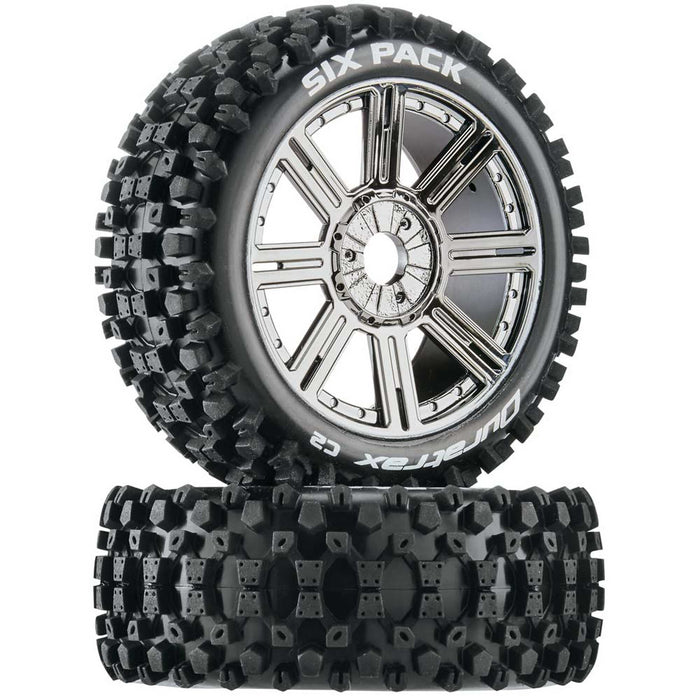 Duratrax Six-Pack C2 Mounted Buggy Spoke Tires, Chrome (2) - DTXC3605