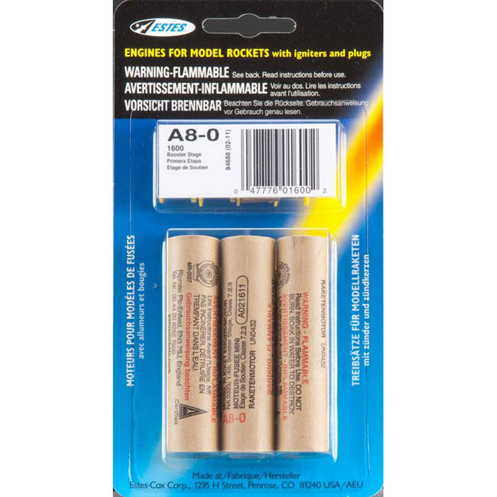 Estes A8-0 Model Rocket Engines (3pk) - EST1600