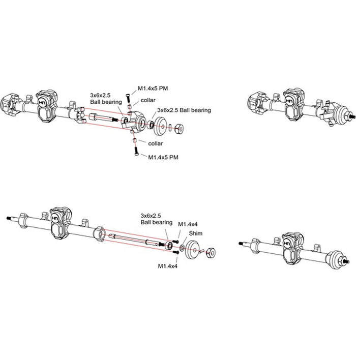 Hot Racing +4mm Steel Axles Brass Weight: SCX24 - HRASXTF2604H