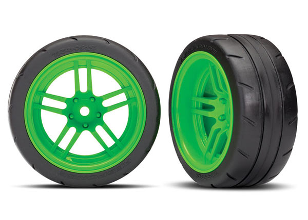 Traxxas Extra Wide Rear Tires & Green Wheels Assembled - 8374G