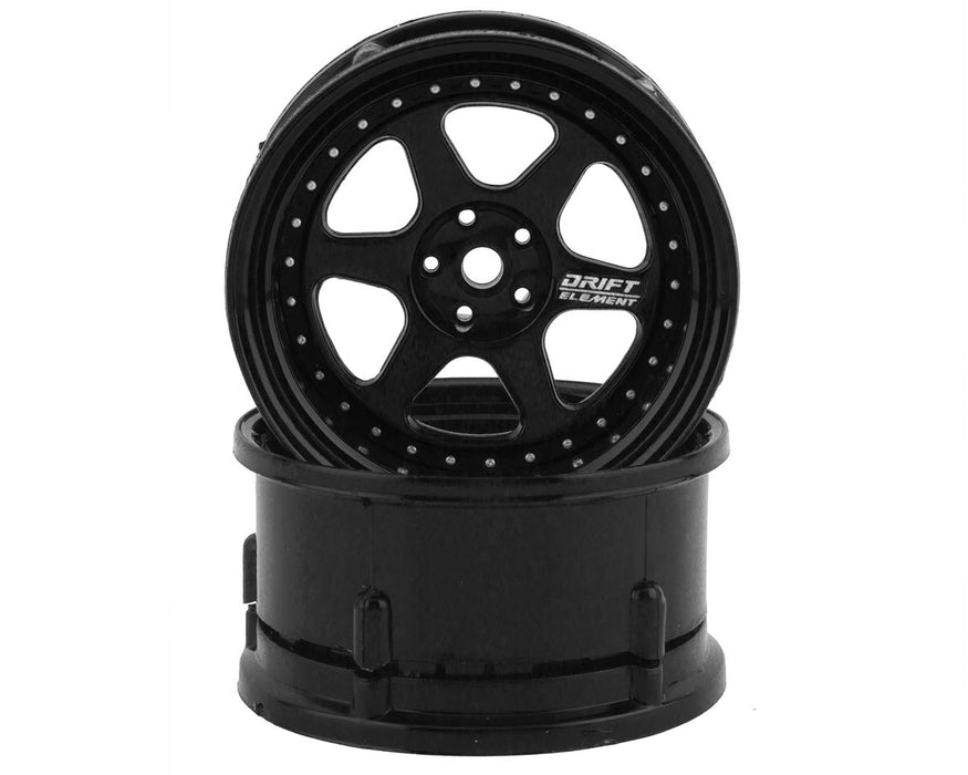 DS Racing Drift Element 6 Spoke Drift Wheels (Triple Black w/Silver Rivets) (2) (Adjustable Offset) w/12mm Hex - DSC-DE-206