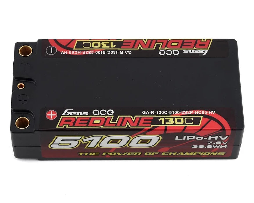 Gens Ace Redline 2S Shorty LiHV LiPo Battery 130C w/5mm Bullets (7.6V/5100mAh) - GEA51002S13D5