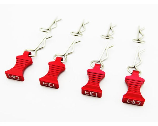 Hot Racing 1/10 Red Aluminum EZ Pulls (4) with Body Clips (8) HRAAC03EZ02